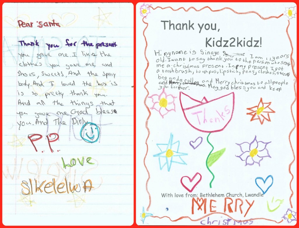 Thank you letters from the kids